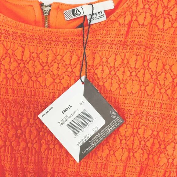 Volcom Orange Lace Knit short Sleeve Shift Mini Dress NWT - Picture 4 of 12